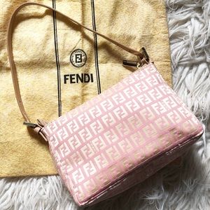 Vintage Fendi Baby Pink Zucca Logo Pochette Bag